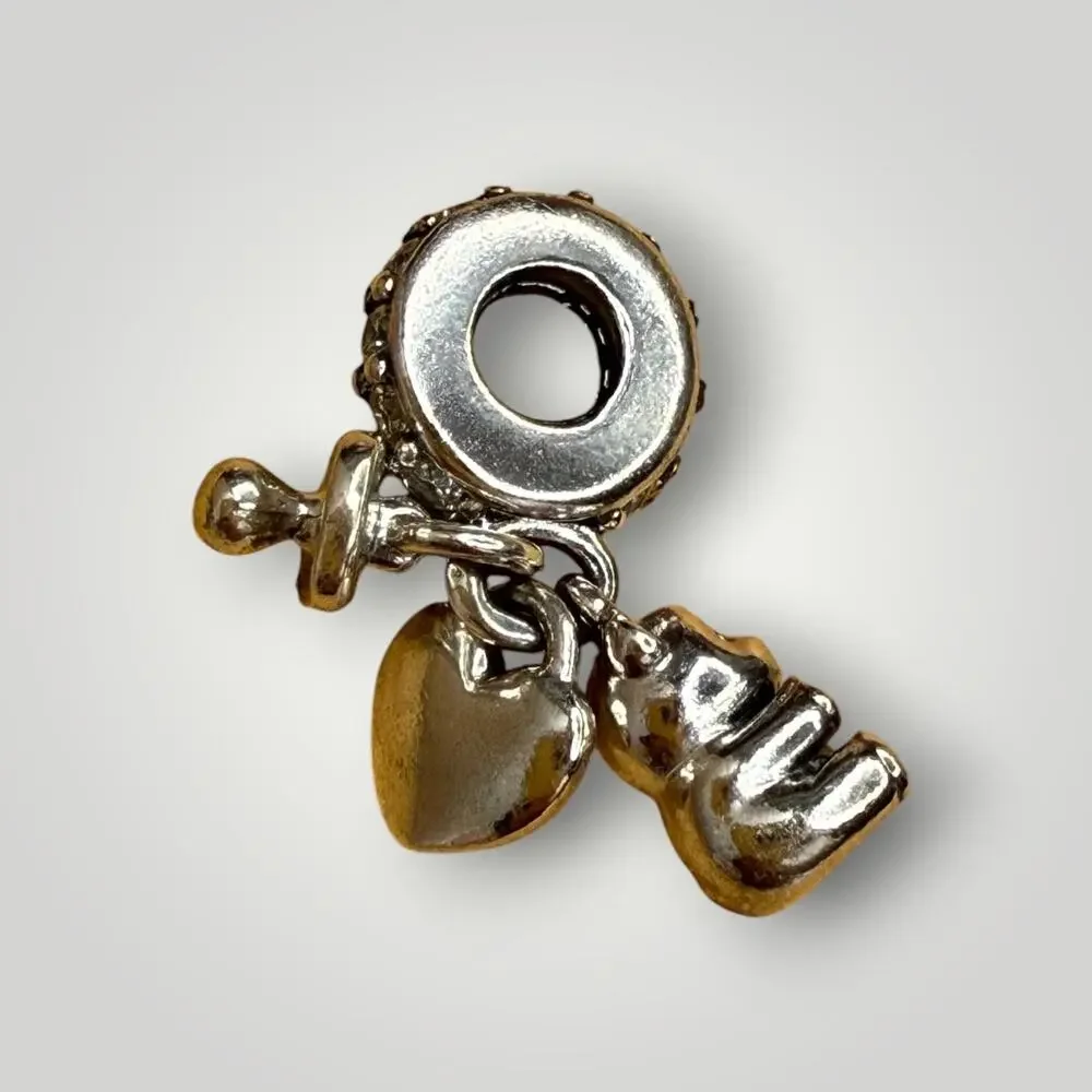 Pandora ALE 925 Sterling Silver Baby Teddy Bear Heart Dangle Charm